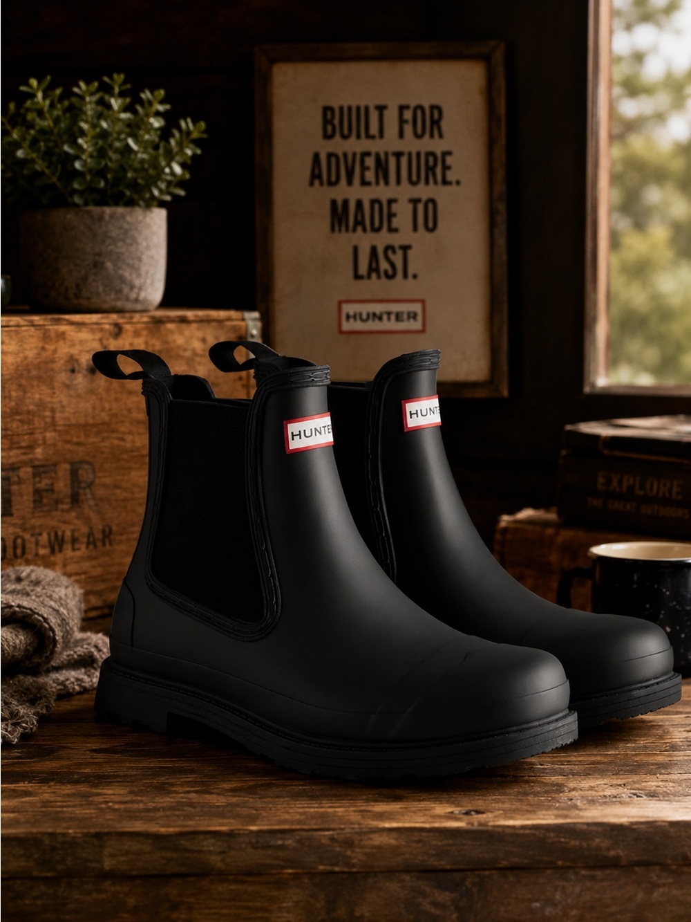 MEN’S Hunter Chelsea Rain Boots Black Waterproof Rubber Ankle Boots Size 8